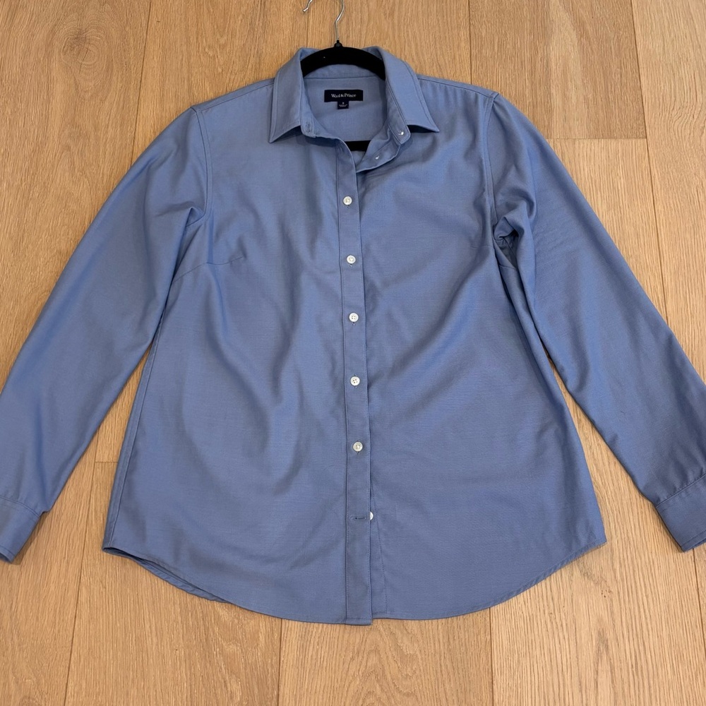 Wool&Prince Women's Wool Button Up Shirt, Blue, Sz S